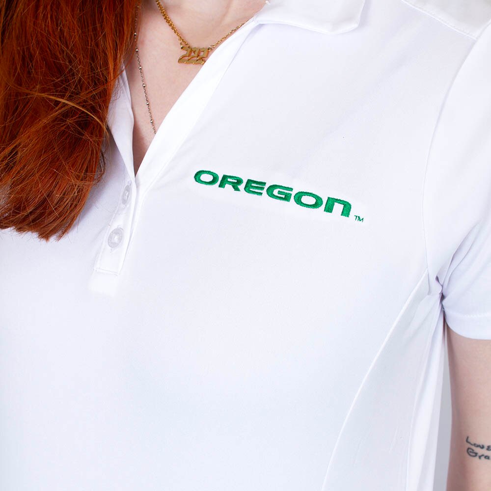 Oregon, Antigua, White, Polo, Polyester, Women, Tribute, Shirt, 953910